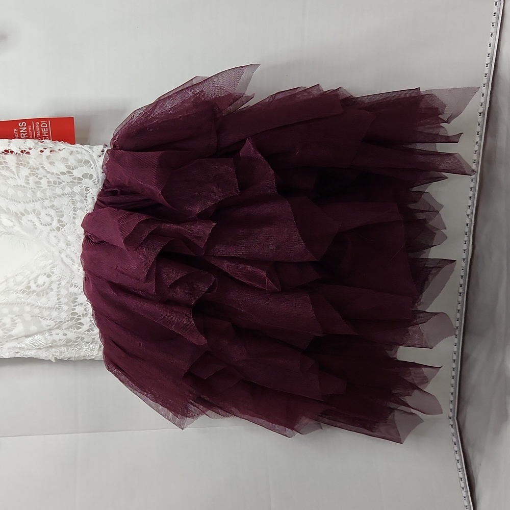 2Bunnies 3T WINE Tulla & White Lace Flower Girl Dress - Picture 3 of 8